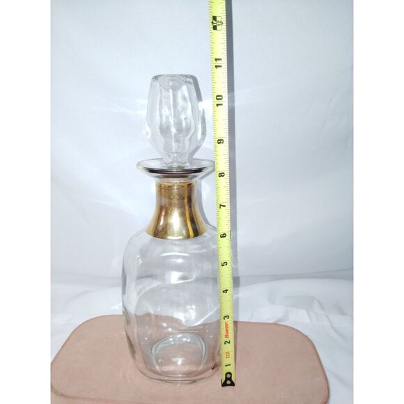 Vintage Glass Decanter With Gold Accents & Stopper 10.5" Tall - Picture 4 of 5